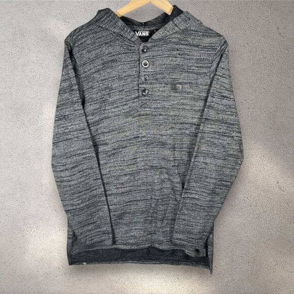 Vans Other - Vans Knit Hooded Sweatshirt Mens Small Gray 1/4 Button Long Sleeve